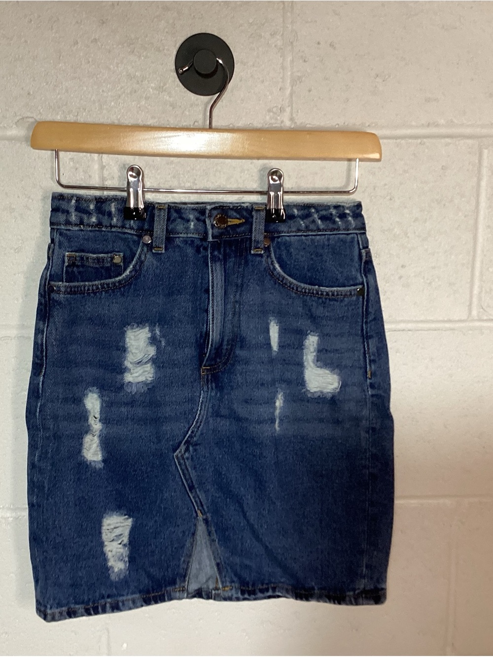 H&M Dark Blue Distressed Denim Skirt